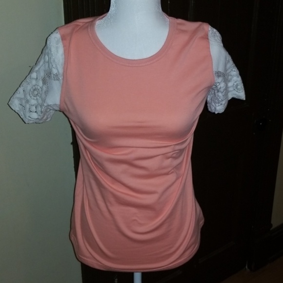 ** SOLD** AA Coral Lace sleeve tee - Picture 3 of 4